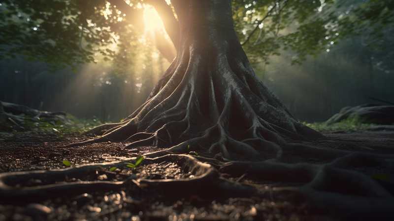 夢中的植物根系：表面之下的深層真相的夢境示意圖
