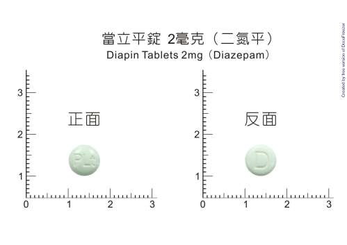 Diapin Tablets 2mg (Diazepam) “Pine Lawer” "柏理" 當立平錠２毫克（二氮平）
