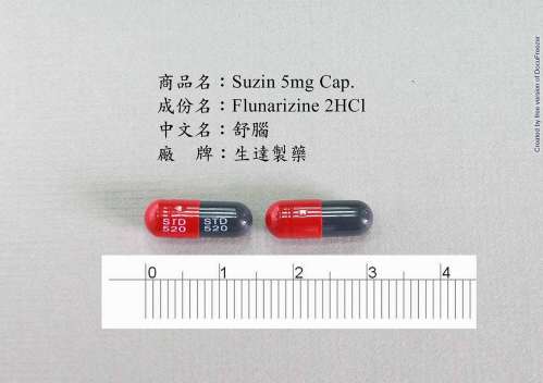 Suzin Capsules 5mg "Standard" (Flunarizine) "生達" 舒腦膠囊５毫克（服納利林）