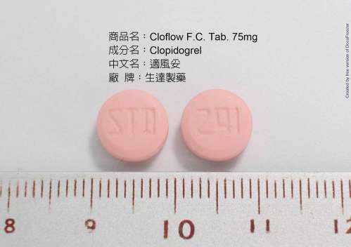 Cloflow F.C. tablets 75mg "Standard" (Clopidogrel) "生達" 適風妥膜衣錠75毫克