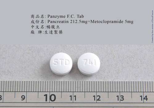 Panzyme Film-Coated Tablets 212.5/5mg“Standard”(Pancreatin 212.5mg+Metoclopramide HCl 5mg) “生達”暢腹立膜衣錠 212.5/5 毫克