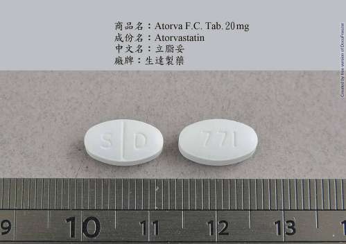 Atorva F.C. Tab. 20mg "Standard" (Atorvastatin) "生達" 立舒脂膜衣錠20毫克