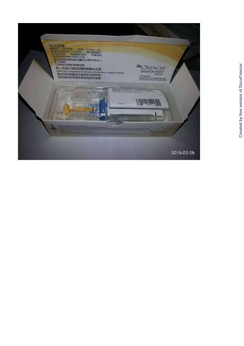 Orencia (abatacept) Injection for subcutaneous use 125mg per syringe(125mg/ml) 恩瑞舒針筒裝皮下注射劑125毫克(1)