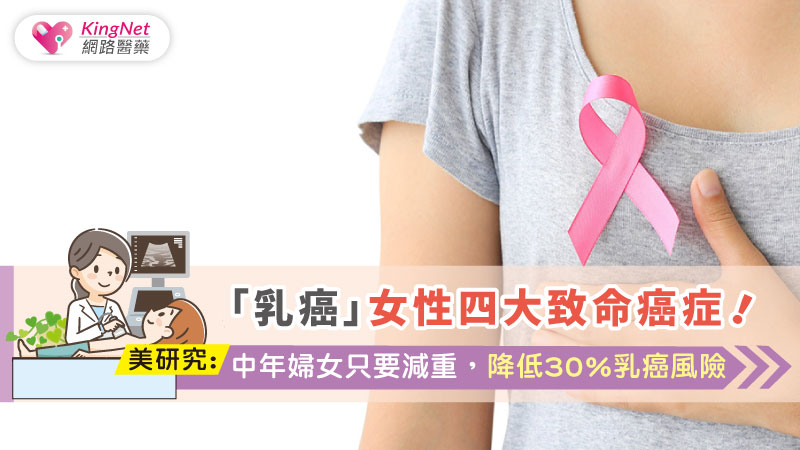 「乳癌」女性四大致命癌症！美研究：中年婦女只要減重，降低30％乳癌風險