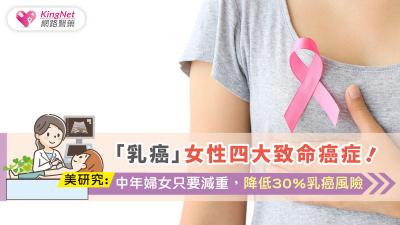 「乳癌」女性四大致命癌症！美研究：中年婦女只要減重，降低30％乳癌風險
