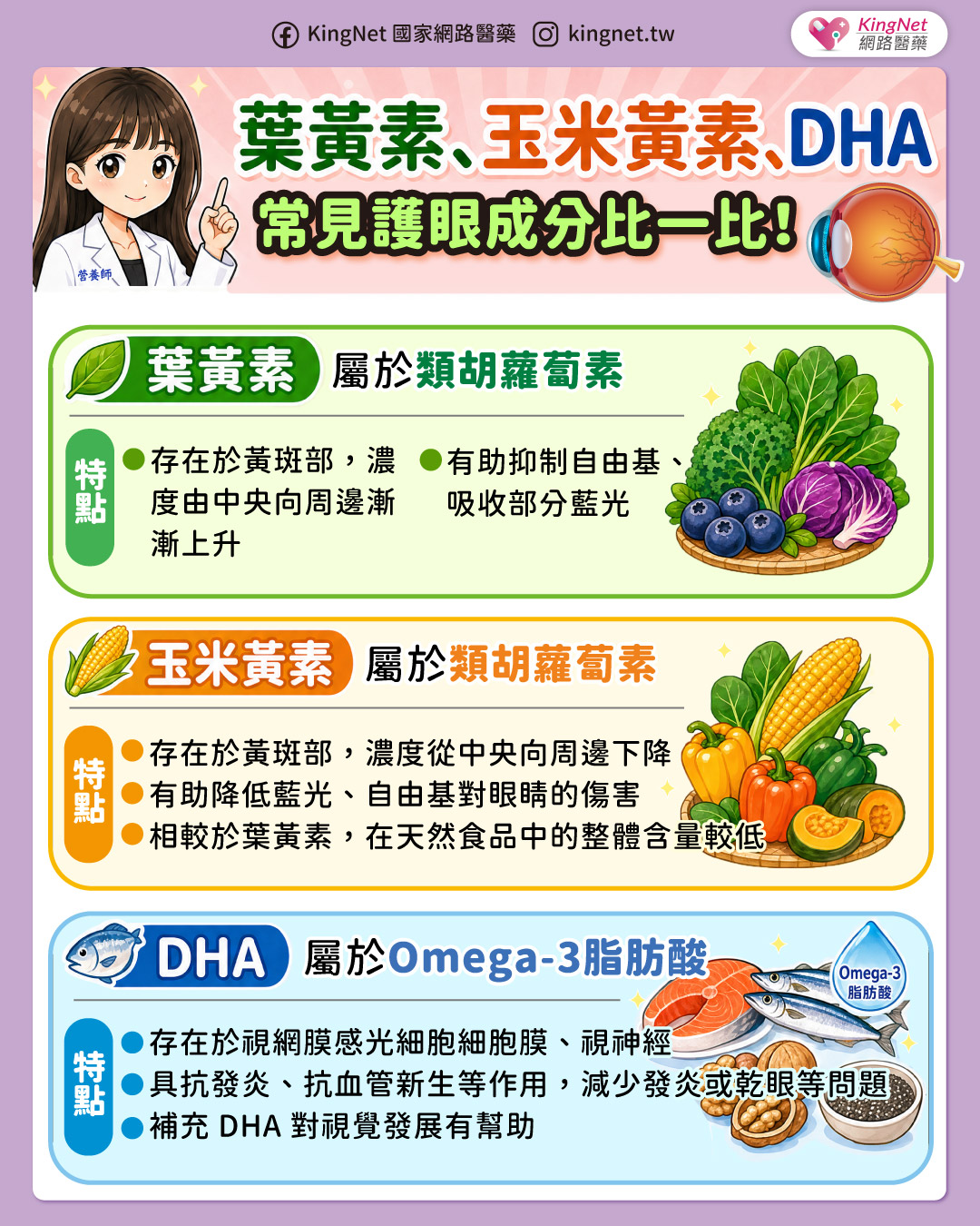 葉黃素、玉米黃素、DHA差在哪？常見眼睛保養成分比一比