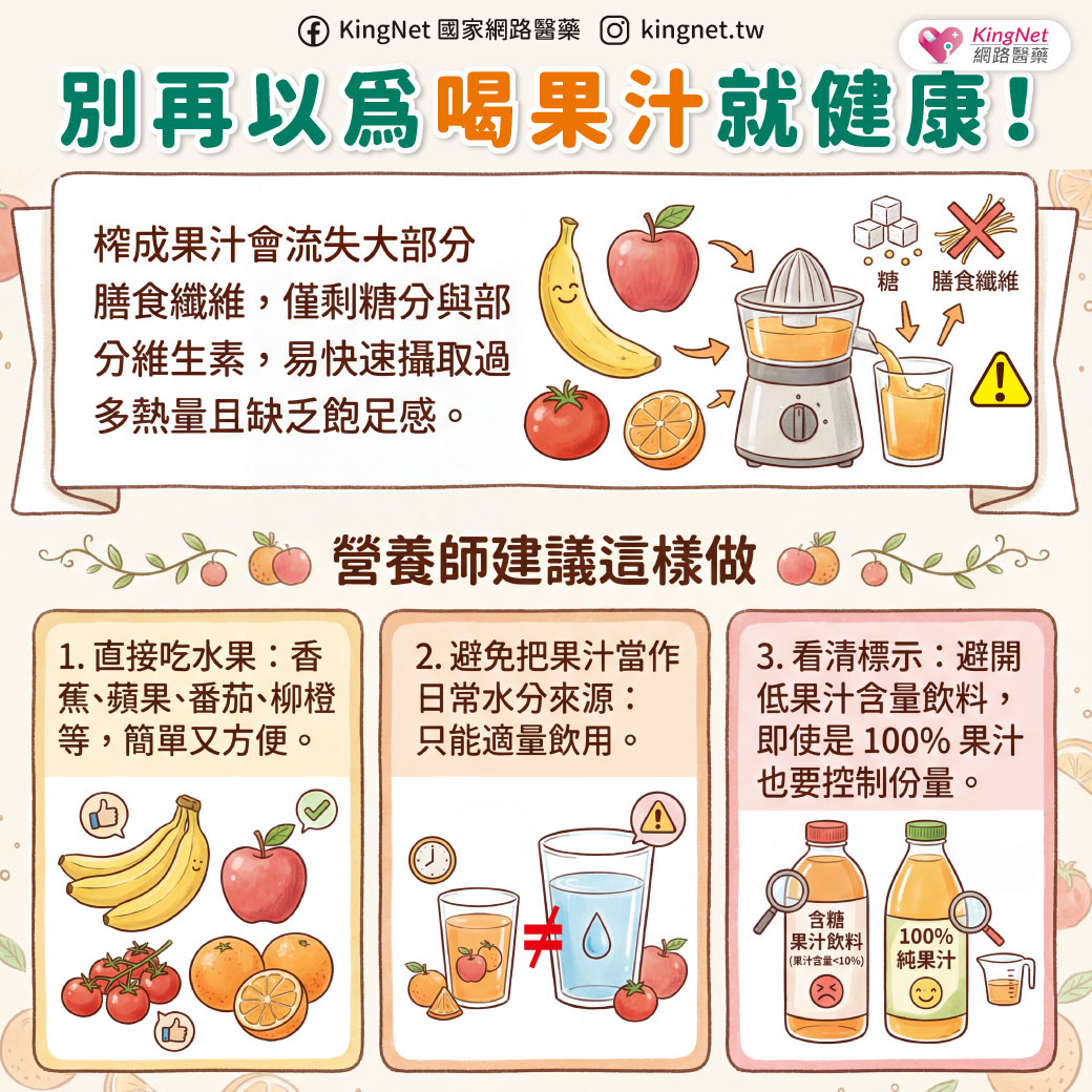 「以為喝果汁就等於吃水果？專家提醒：小心喝下一堆糖！」健康懶人包