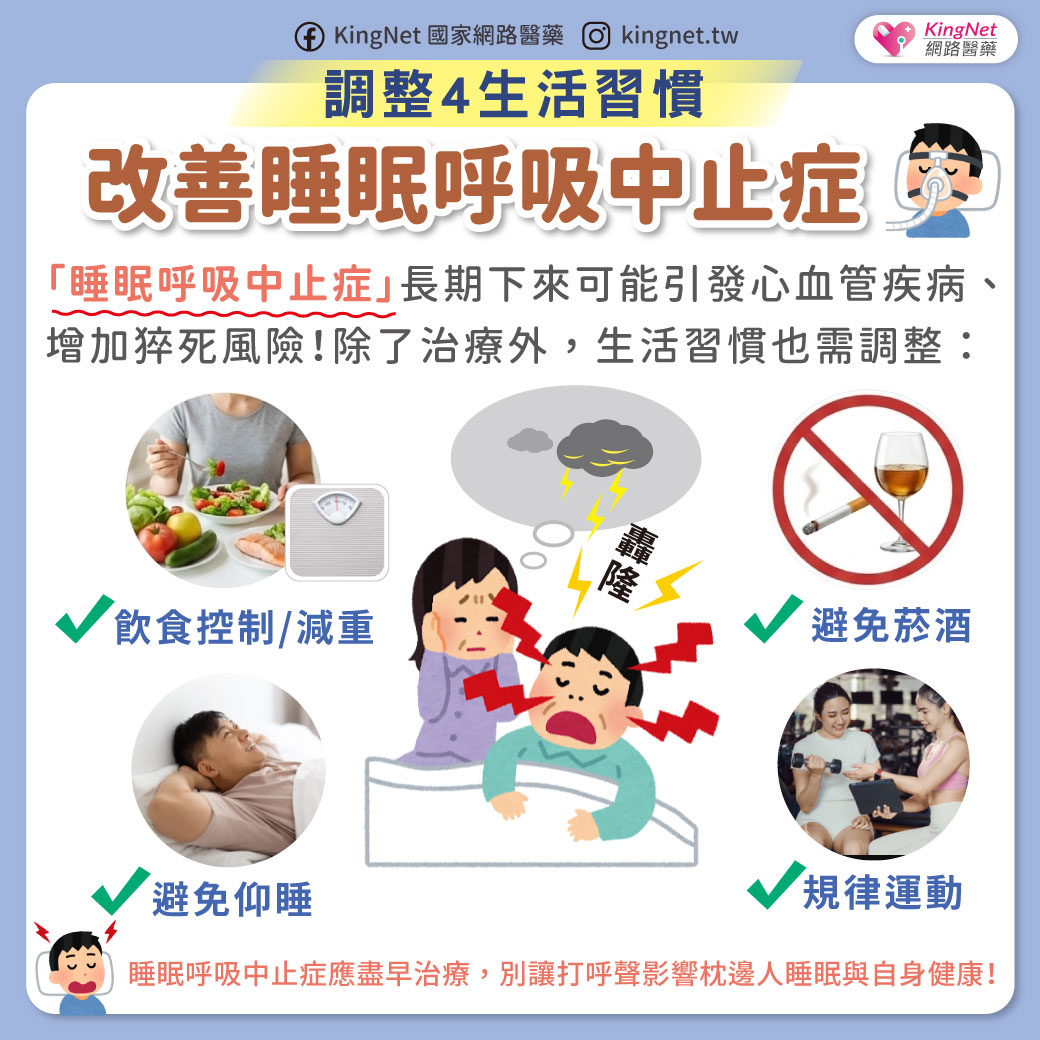 「睡眠呼吸中止症恐增心血管風險！盡早治療調整4生活習慣」健康懶人包
