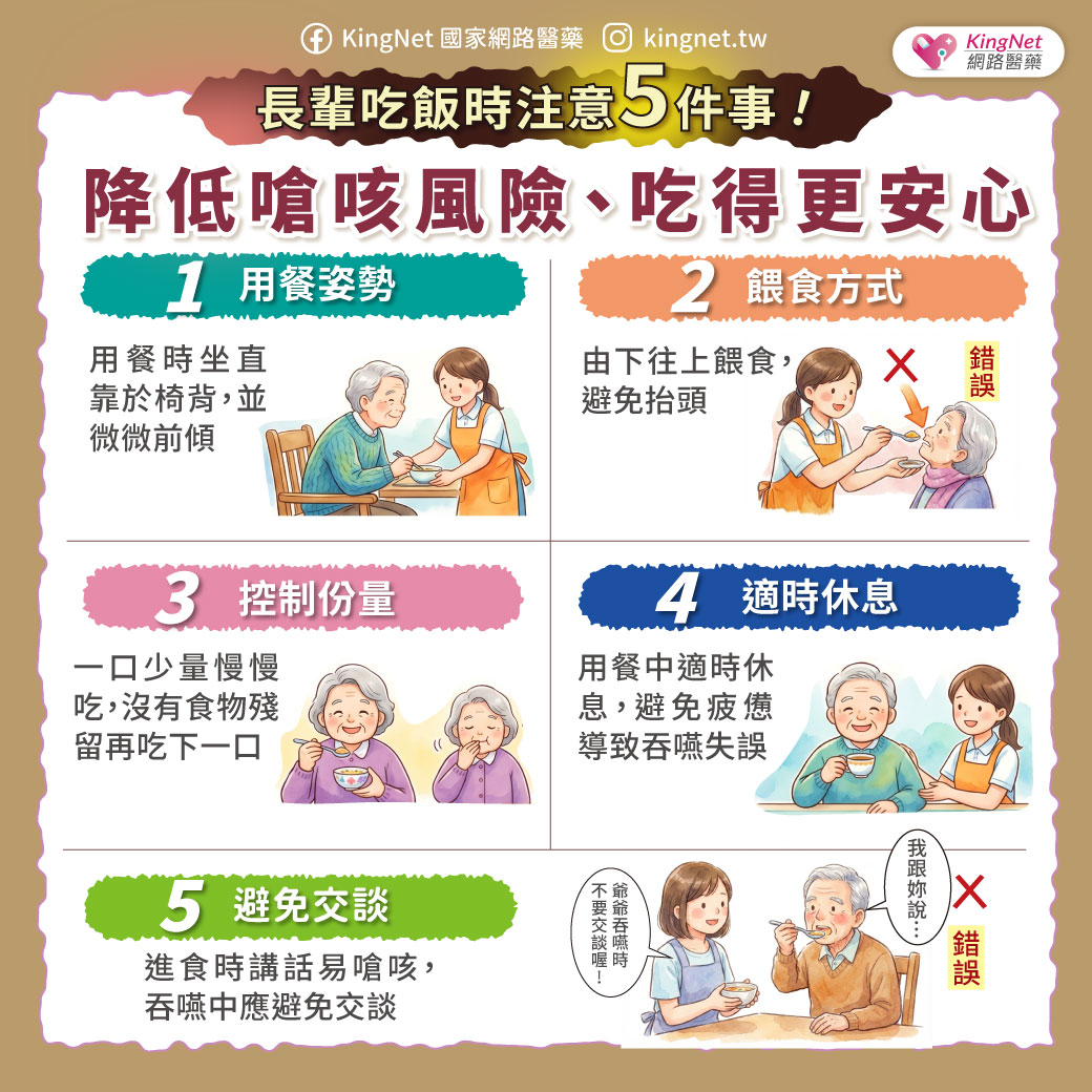 「長輩吃飯時注意5件事！ 降低嗆咳風險、吃得更安心」健康懶人包